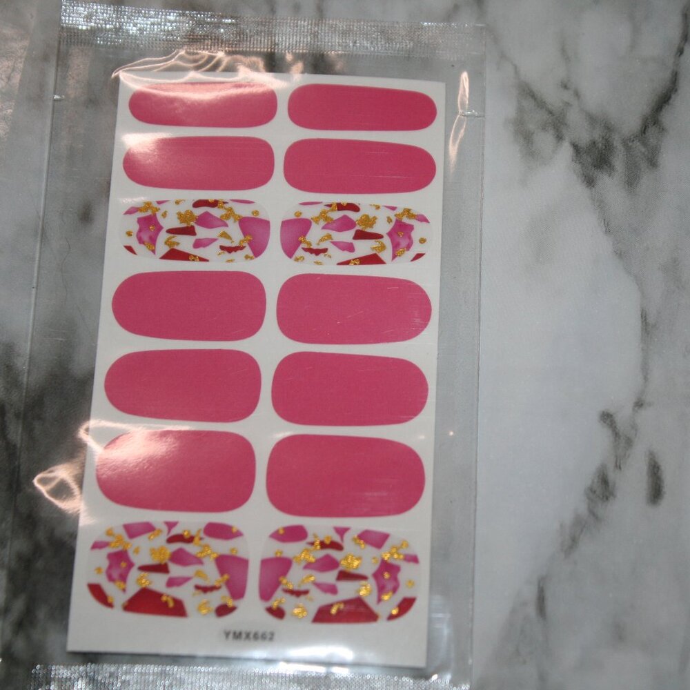 3 for 15 - Nail Wraps Mosaic Abstract Strips Mixed Design YMX662 Pink Set of 14